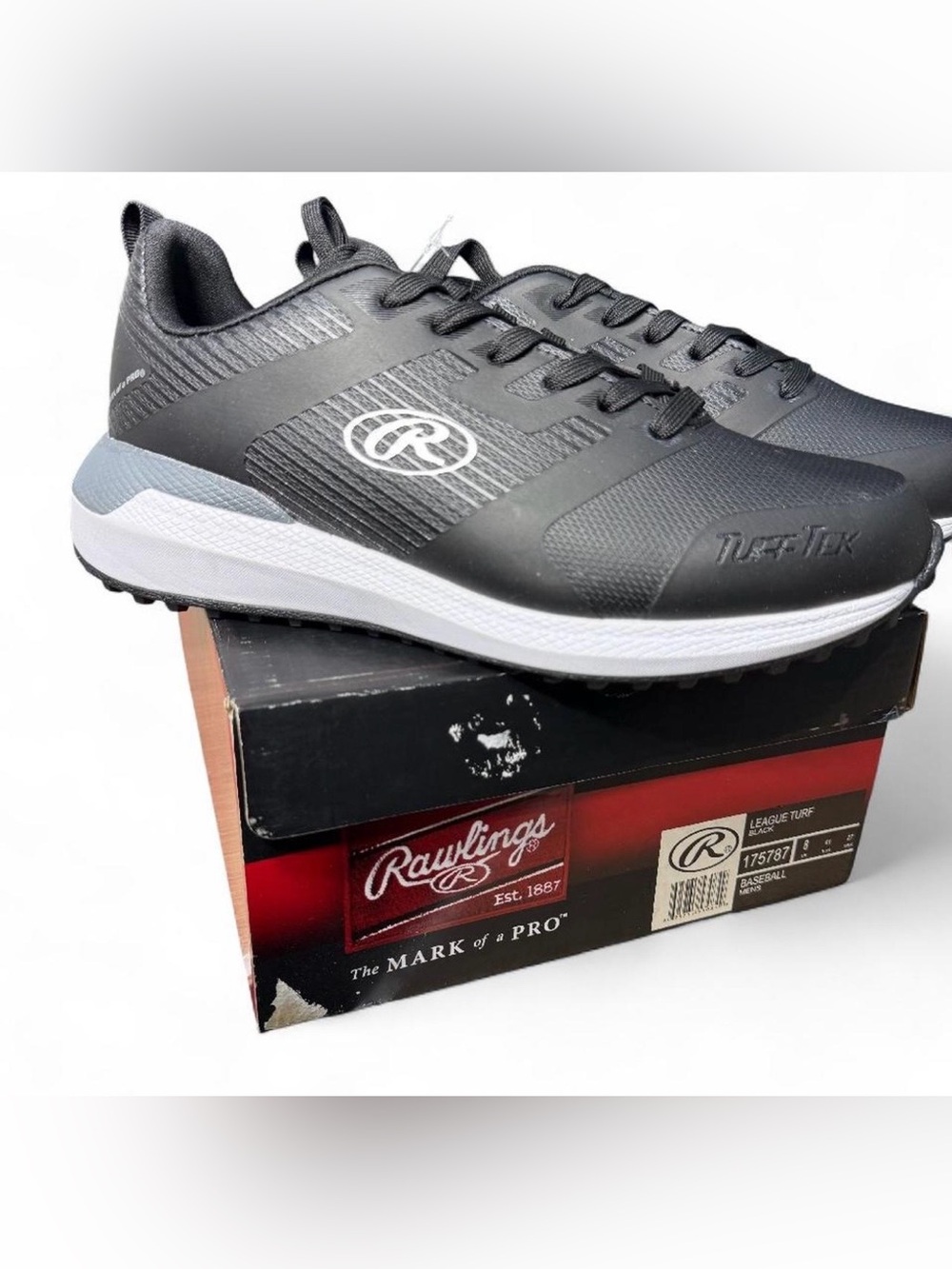 Rawlings League Turf Baseball Shoes Men's Size 8 Black Tuff-Tek NEW in Box
